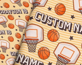 Personalisierter Basketball-Stoff / Name Stoff / Jungen Sport personalisierter Stoff / Basketballkorb-Stoff Masse Lager & Fat Quarter