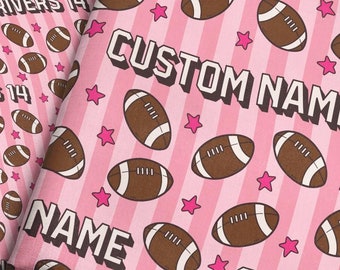 Personalized Football Fabric - Pink / Girls Sports Custom Name Fabric Print by the Yard & Fat Quarter