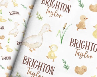 Watercolor Baby Duck Custom Name Fabric – Personalized Gender Neutral Fabric by the Yard & Fat Quarter