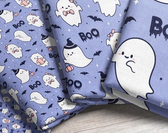Pastel Purple Halloween Ghost Fabric – Kawaii Pumpkins Bats Print by the Yard & Fat Quarter