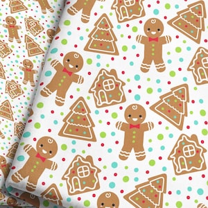 Gingerbread Man Fabric By The Yard - Gingerbread Cookie Christmas Boy with Polka Dots Print in Yard & Fat Quarter