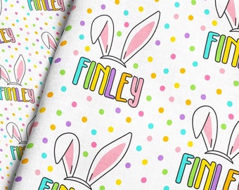 Bunny Ears Personalized Fabric / Custom Name Fabric / Kids Easter Fabric / Baby Name Fabric / Easter Bunny Fabric by the Yard & Fat Quarter