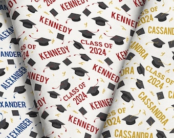 Personalized Graduation Fabric / Custom Grad Name Fabric / Pick Your Color / Class of 2024 Fabric by the Yard & Fat Quarter