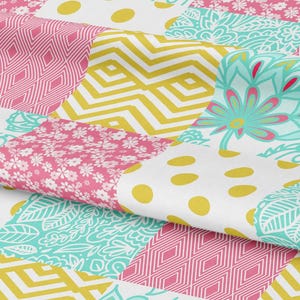 Tela para edredón con estampado floral rosa y dorado – Estampado patchwork para habitación de bebé niña, cortado a medida y Fat Quarter