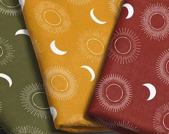 Solar Eclipse Fabric by the Yard - Pick Your Color / Moon Fabric / Sun Fabric / Sunburst Witch Fabric Dark Print in Yard & Fat Quarter