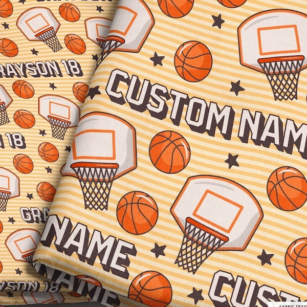 Personalized Basketball Fabric / Custom Name Fabric / Boys Sports Personalized Fabric /  Basketball Hoop Fabric by the Yard & Fat Quarter