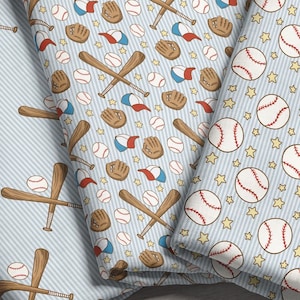 Collection de tissus de baseball - Sports pour garçons, battes, gants, chapeaux, étoiles - Choisissez votre motif, matériau, échelle - par mètre et Fat Quarter