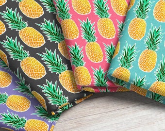 Geometric Pineapple Fabric by the Yard | Bold Tropical Pineapple Fabric in blue, pink, dark gray, purple fabric print in Yards & Fat Quarter