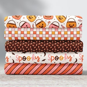 Cute Halloween Fabric Collection / Spooky Cute Fabric / Candy Checks Stripes / Modern Girly Pink Halloween Fabric by the Yard & Fat Quarter
