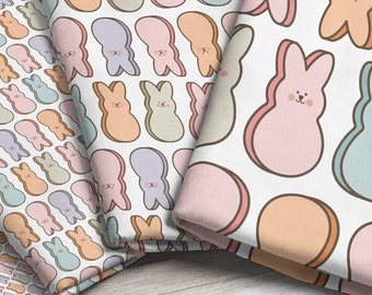 Pastel Rainbow Bunny Fabric / Sweet Easter Collection /Marshmallow Easter Rabbit Fabric /Modern Boho Spring Fabric by the Yard & Fat Quarter