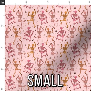 Pink Skeleton Party Fabric by the yard - Retro Halloween Print, Dancing Skeletons in Pink & Orange, Perfect for Halloween Quilting and Decor Small
