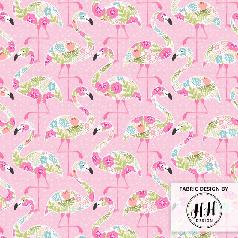 Floral Flamingo Fabric By The Yard Flamingo Fabric Pink Etsy