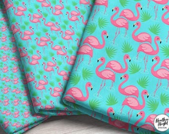 Flamingo Paradise Fabric By The Yard - Pink Flamingo Palm Pond Whimsical Quilting Print in Yards & Fat Quarter