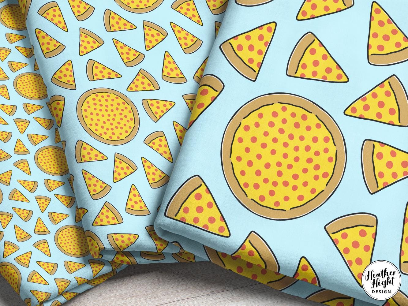 Pizza Fabric By The Yard / Blue Whole Pizza Fabric / Food Fabric / Whimsical Kids Fabric / Pizza Slice Fabric Print in Yard & Fat Quarter