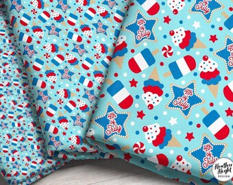 Tissu sucreries 4 juillet/tissu crème glacée patriotique des États-Unis/tissu enfant rouge blanc bleu lunatique par mètre & Fat Quarter