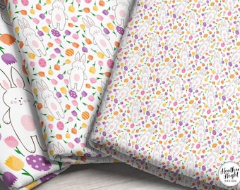 Tissu lapin de Pâques par mètre / Tissu lapin printanier / Tissu pour courtepointe et couverture / Tissu pour enfants / Impression de Pâques dans le jardin et le gros morceau