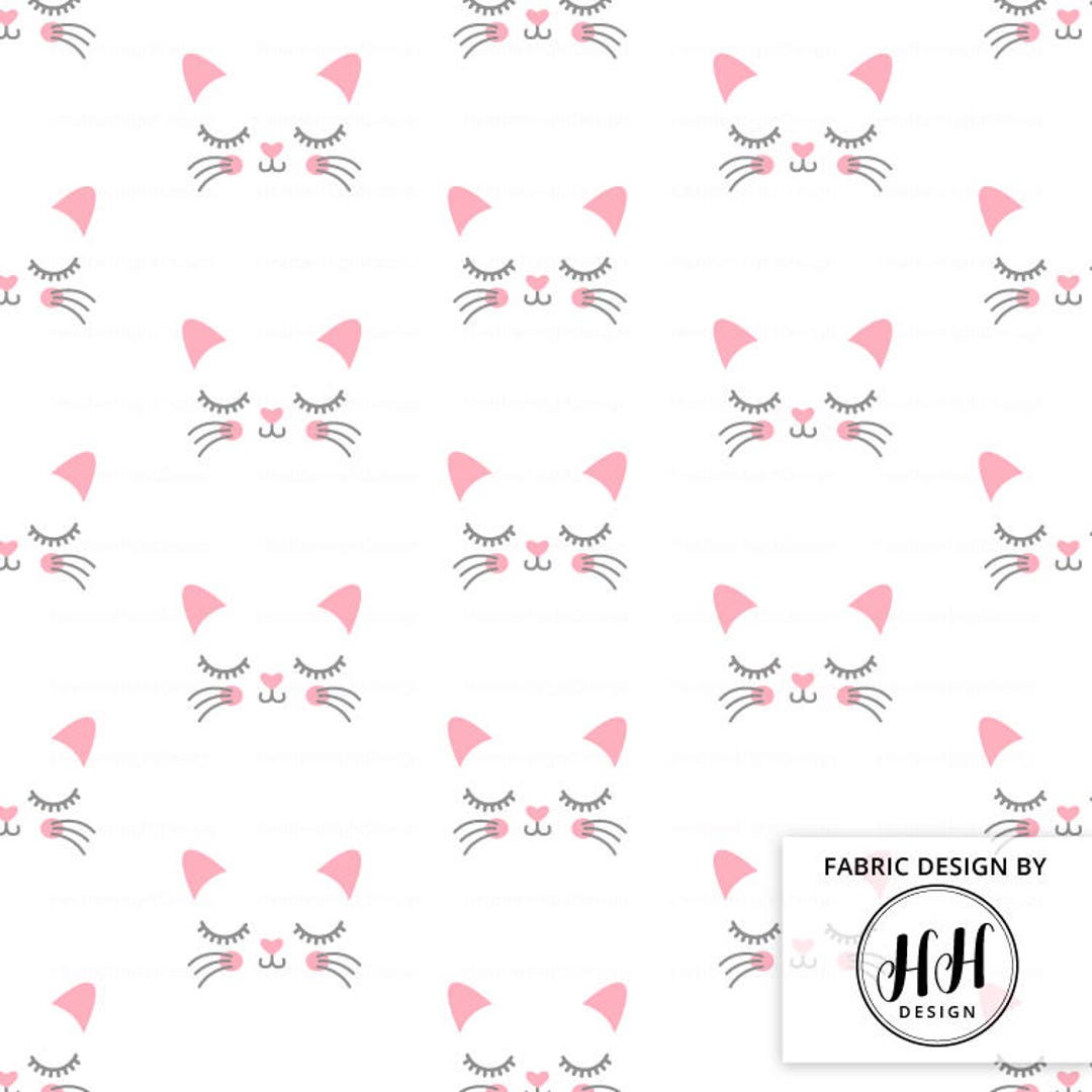 Kitty Face Fabric by the Yard / Cat Fabric / Girl Fabric for Nursery /  Quilting Fabric / Pink and Gray Kitten Print in Yards & Fat Quarter 