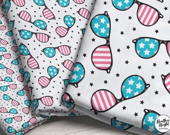 Tissu patriotique pour lunettes de soleil - très léger / Tissu américain / Tissu à lunettes / Tissu 4 juillet / Drapeau américain imprimé par mètre & Fat Quarter