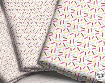 Sprinkle Fabric - White Pastel Donut Confetti Fabric / Birthday Party Fabric Print by the Yard and Fat Quarter