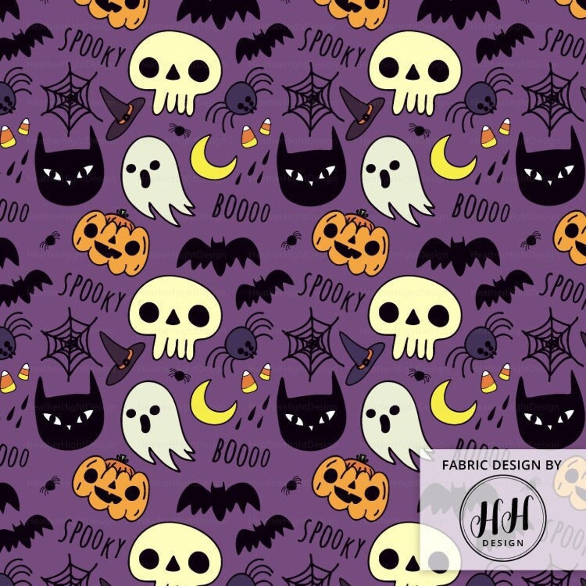 Spooky Halloween Fabric by the Yard Ghosts Black Cats - Etsy