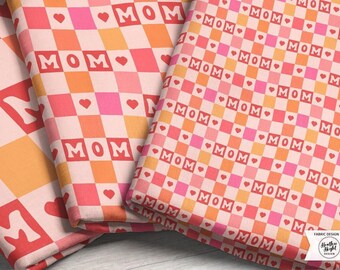 Tissu Mom Heart : imprimé à carreaux rétro, tissu pour la fête des Mères par mètre et Fat Quarter