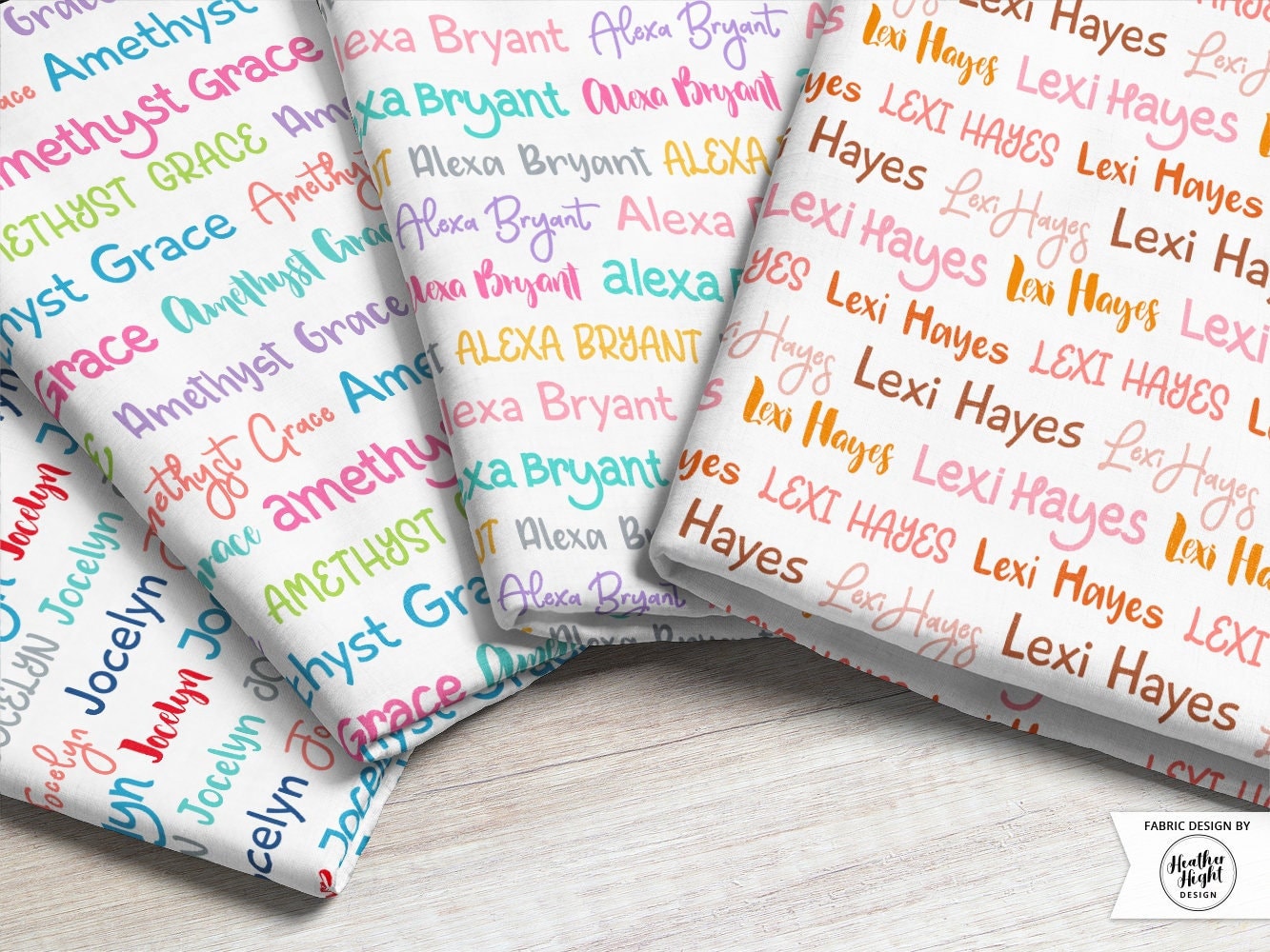 Girls Personalized Fabric / Bright Colorful Name Fabric / Quilting Fabric / Custom Name Fabric /Nursery Kids Print by the Yard & Fat Quarter