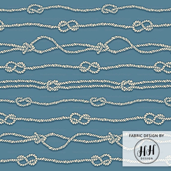 Nautical Sailor Knots Fabric Rope Knots Fabric Beach Fabric Coastal Decor  Seafarer Maritime Fabric Print by the Yard & Fat Quarter 