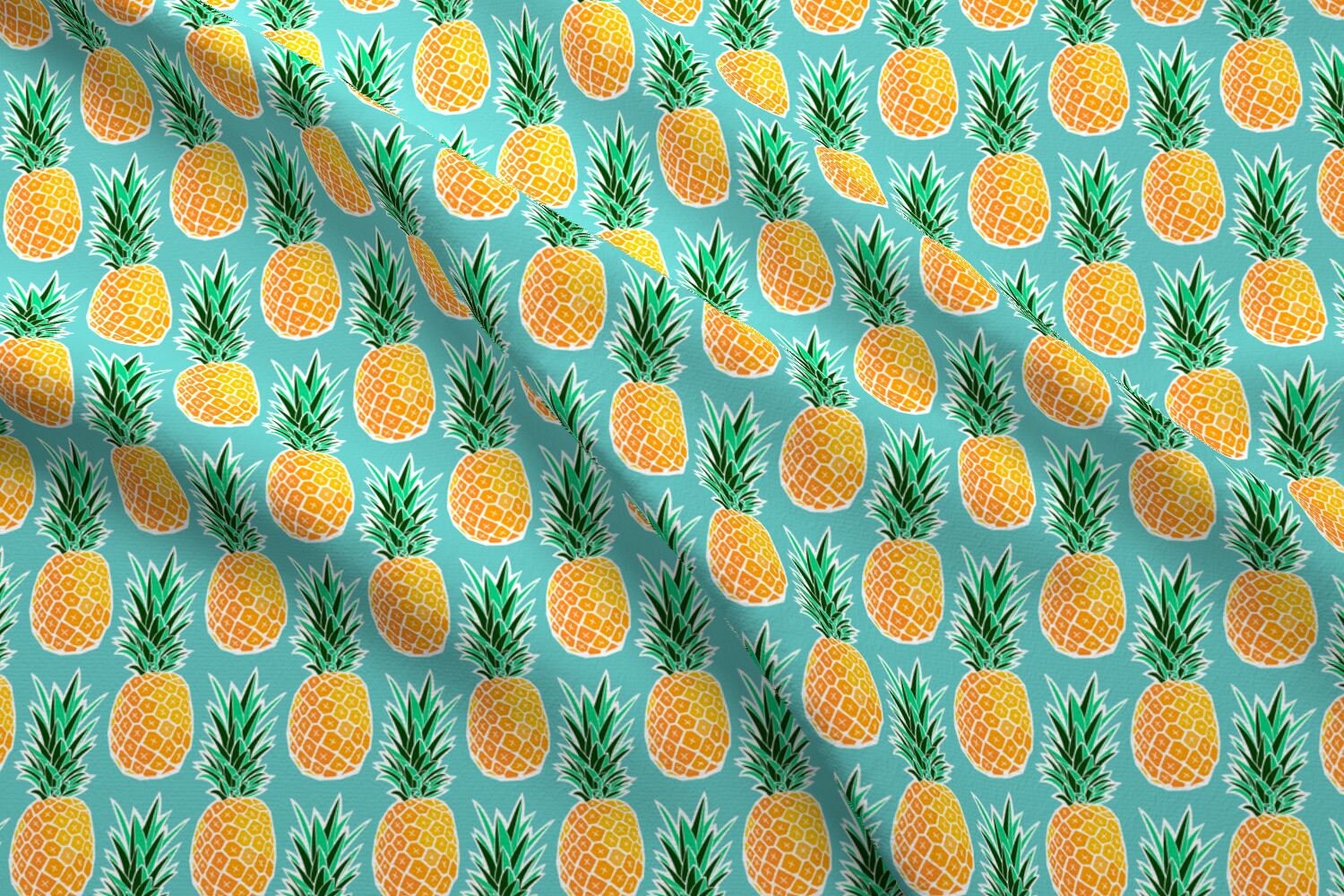 Tropical Pineapple Fabric by the Yard - Turquoise Blue Green