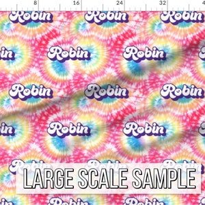 Rainbow Tie Dye Personalized Name Fabric PICK YOUR COLOR / Faux Tie Dye Name Fabric / Custom Retro Funky Fabric by the Yard & Fat Quarter Large