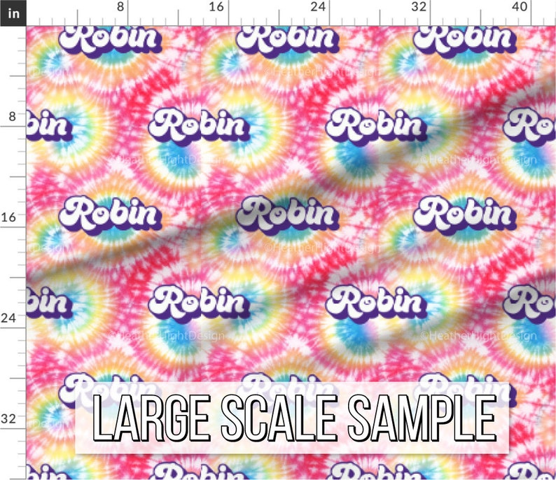 Rainbow Tie Dye Personalized Name Fabric PICK YOUR COLOR / Faux Tie Dye Name Fabric / Custom Retro Funky Fabric by the Yard & Fat Quarter Large