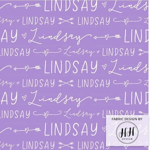 Girls Personalized Name Fabric / Name Fabric / Newborn Baby Child / Custom Name Fabric / Hearts and Arrows Print by the Yard & Fat Quarter