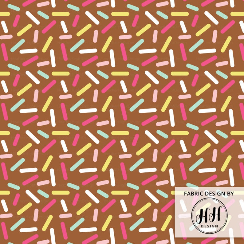 Donut Sprinkles Chocolate Colorful Fabric by the Yard Brown Etsy