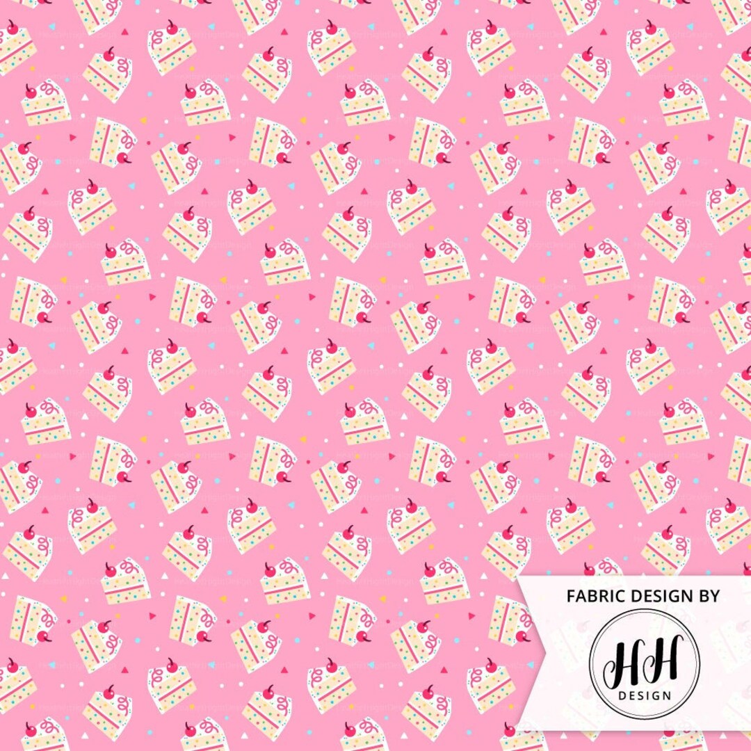 Pink Confetti Cake Fabric by the Yard / Birthday Cake Fabric / Funfetti