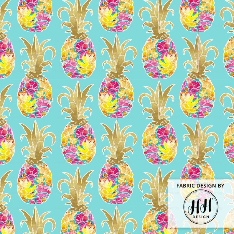 Floral Pineapple Fabric by the Yard / Tropical Fabric / Etsy