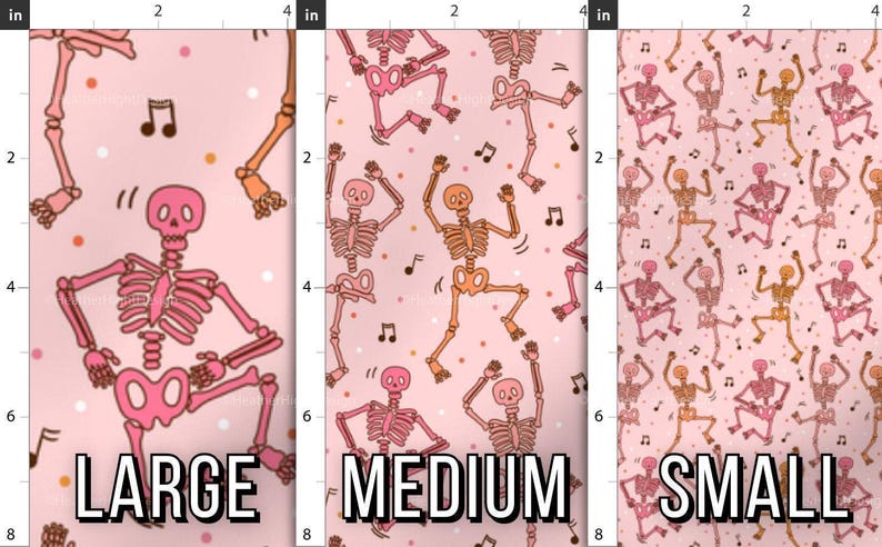 Pink Skeleton Party Fabric by the yard - Retro Halloween Print, Dancing Skeletons in Pink & Orange, Perfect for Halloween Quilting and Decor image 5