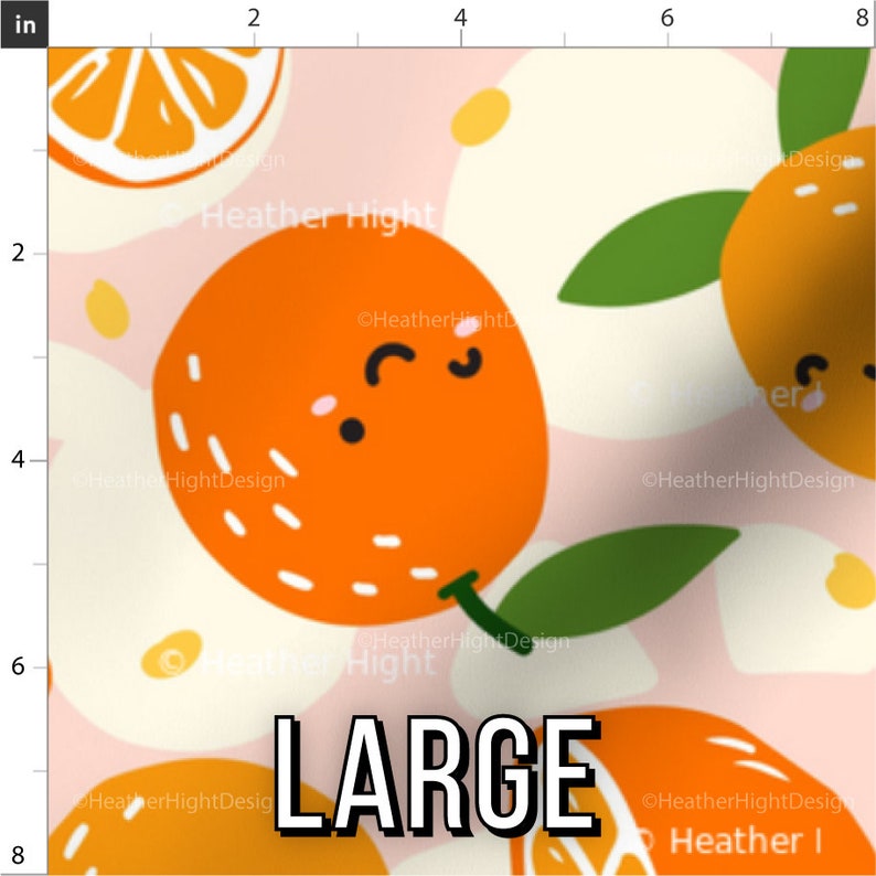 Orange Cutie Fabric / Little Clementine Fabric / Cute Orange Party Theme Baby Fabric / Kawaii Orange Fabric Print by the Yard & Fat Quarter Large