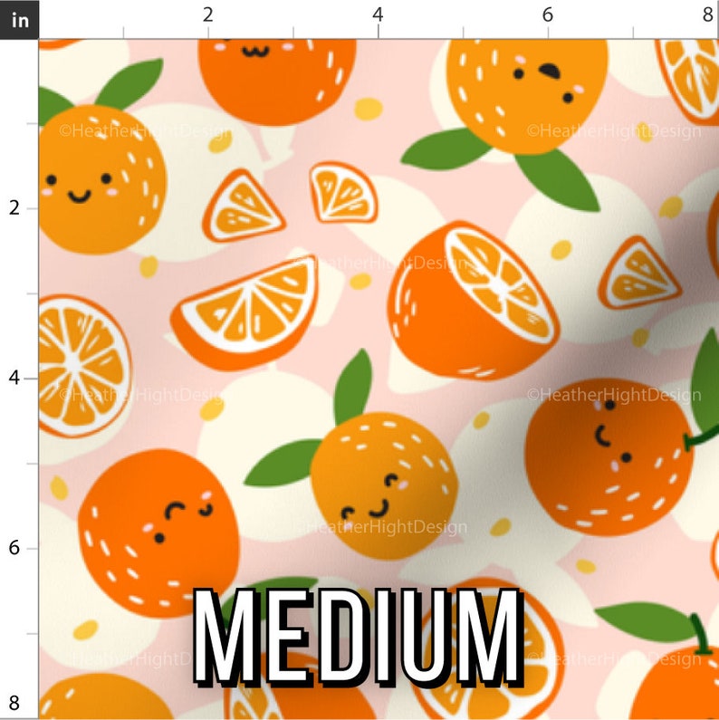 Orange Cutie Fabric / Little Clementine Fabric / Cute Orange Party Theme Baby Fabric / Kawaii Orange Fabric Print by the Yard & Fat Quarter Medium