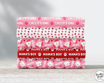 Collection pour animaux de compagnie Valentine - Tissu par mètre et Fat Quarter - Mignons chats, chiens, coeurs et pattes pour courtepointe, travaux manuels, accessoires pour animaux de compagnie et plus