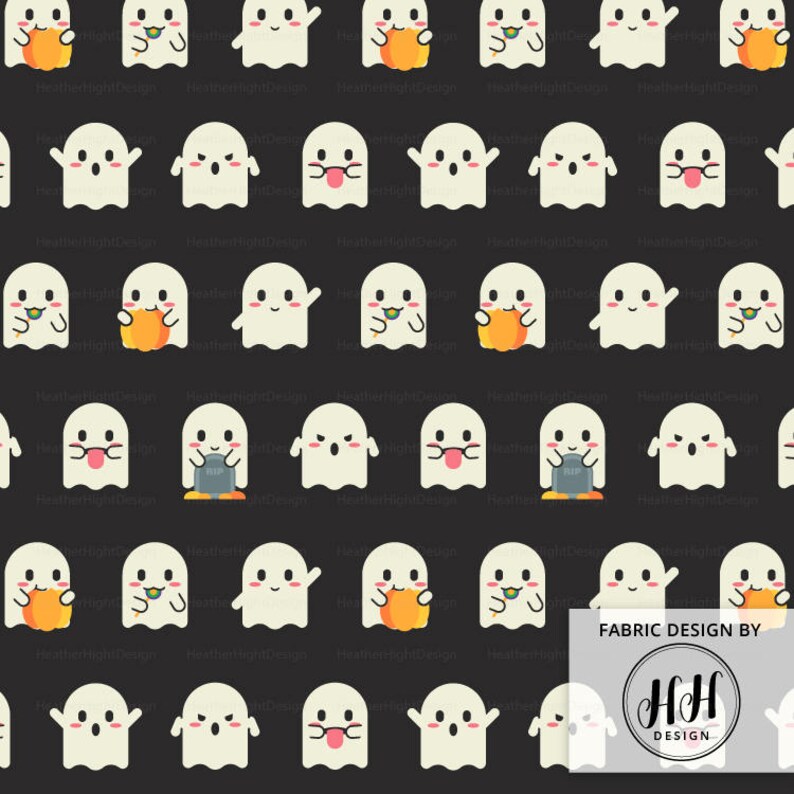 Ghost Emojis Fabric By The Yard Cute Pumpkin Ghost Halloween | Etsy