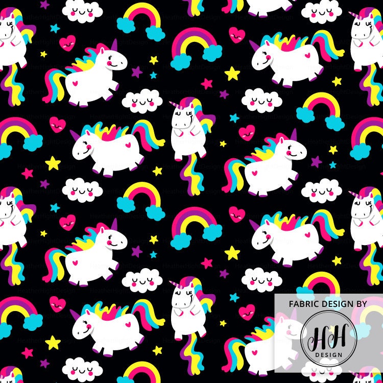 Unicorn Fabric By The Yard Black / Fat Unicorn / Cute | Etsy
