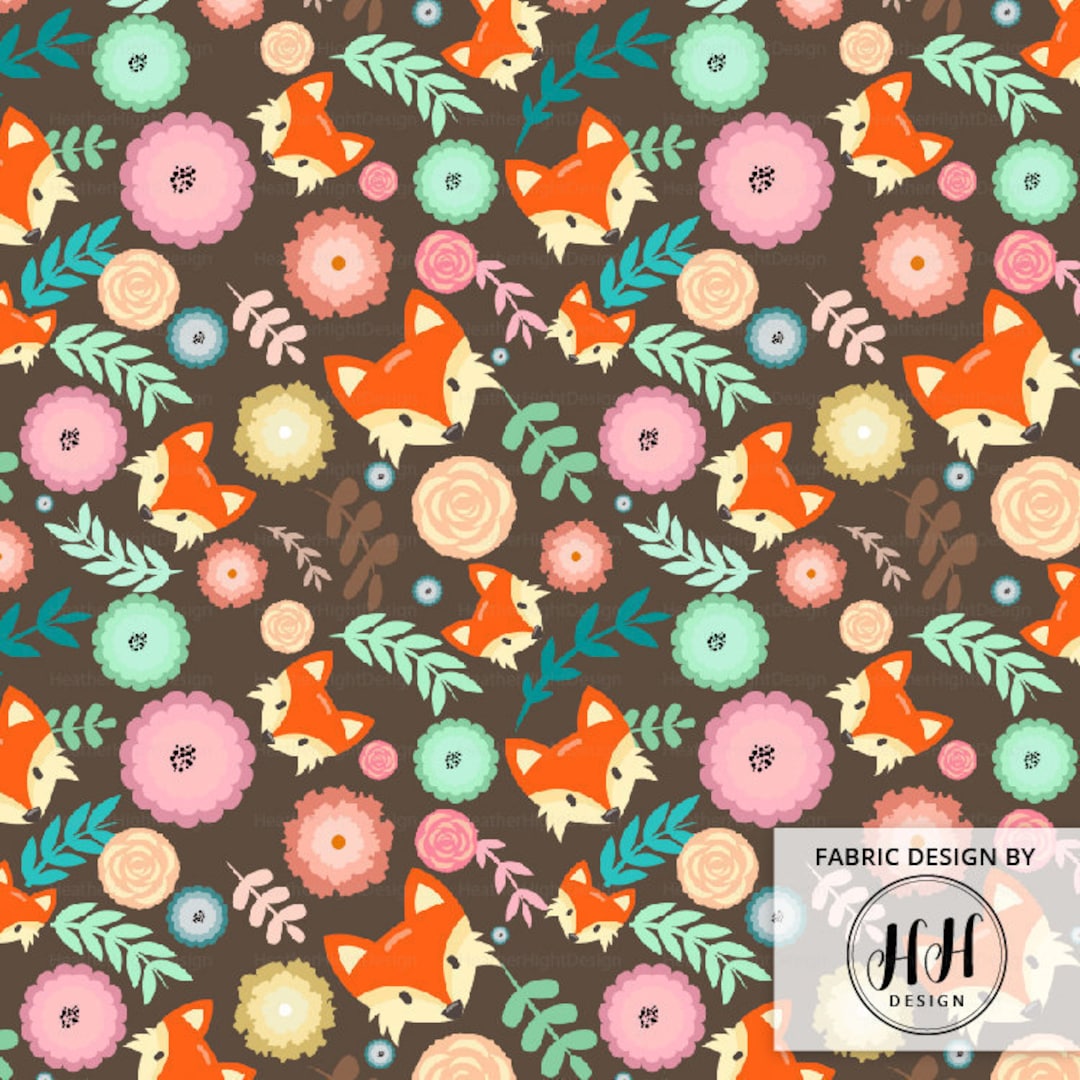 Fall Fox Fabric by the Yard / Fall Floral Fabric / Woodland Fabric
