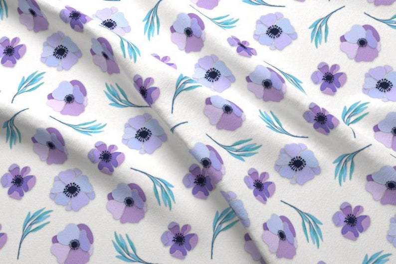 Paper Flower Fabric By The Yard Pinstripe Purple Paper Flowers and Leaves Crafting Quilting Print in Yards & Fat Quarter image 3