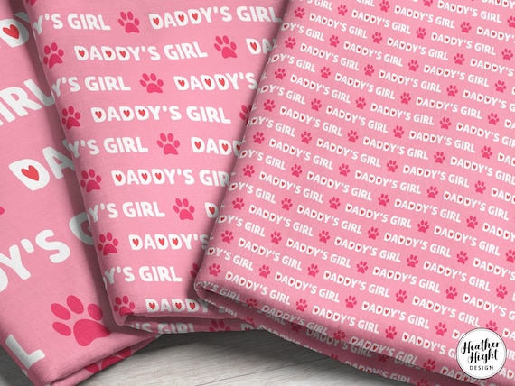 Daddy's Girl Paw Print Fabric - Pink and White Pet Design (By the Yard & Fat Quarter)