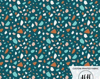 Beach Terrazzo Fabric by the Yard / Blues and Tans / Geometric Fabric /Home Decor Fabric /Abstract Mosaic Fabric Print in Yard & Fat Quarter