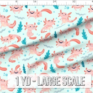 Print scale fabric preview of axolotl fabric in the Large print scale. Rulers display an 42 inch by 36 inch area