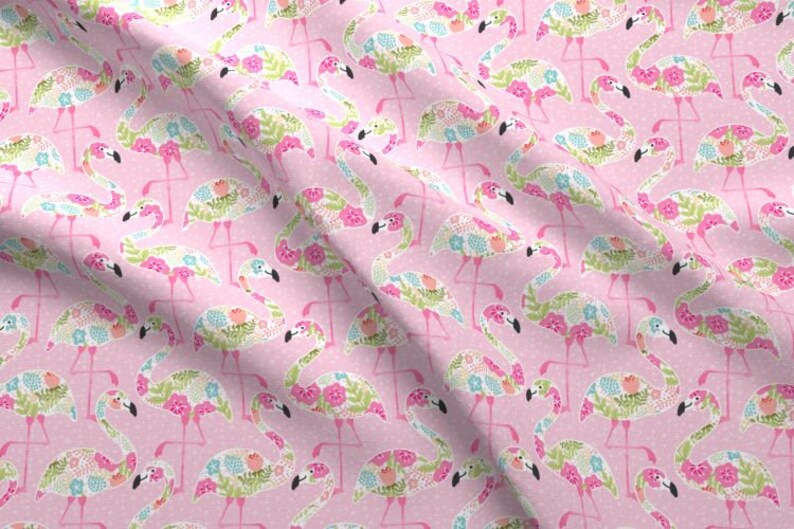 Floral Flamingo Fabric by the Yard Flamingo Fabric Pink Etsy