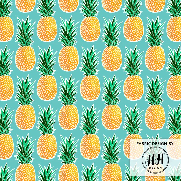 Tropical Pineapple Fabric by the Yard Turquoise Blue Green Etsy