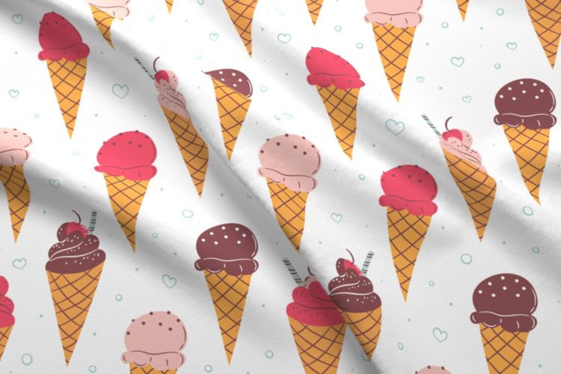 Ice Cream Fabric by the Yard / Ice Cream Cone Fabric / Cotton Etsy