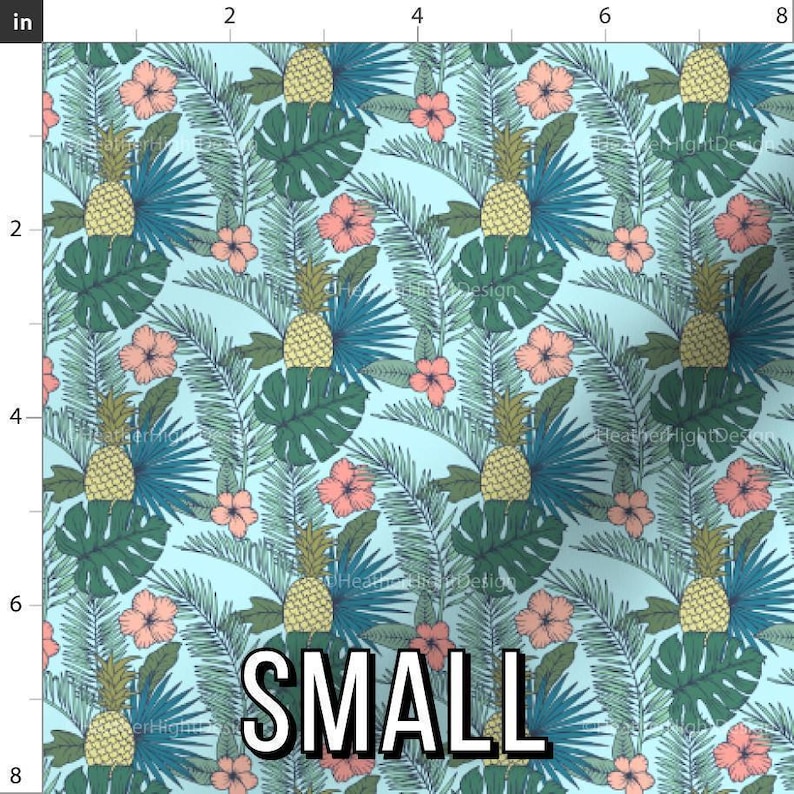 Tropical Fabric – Pineapple, Palm Leaf, Hibiscus Print by the Yard & Fat Quarter Small