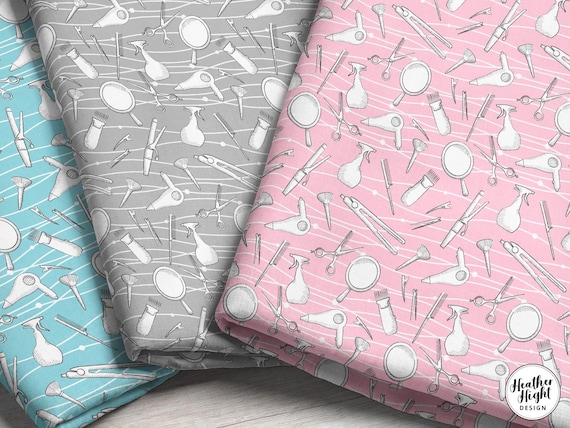 Hairdresser Fabric by the Yard | Retro Beauty Salon Fabric | Beauty Salon Tool Fabric | Hair Stylist Fabric Print in Yard & Fat Quarter